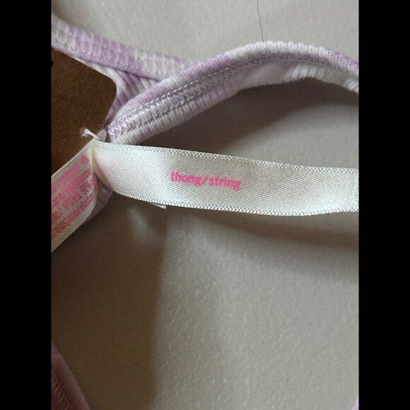 New PINK Panties Small Womens Victoria Secret Purple Check Thong / String Ribbed - Picture 5 of 6